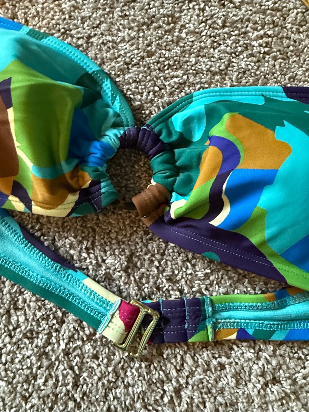 Time and Tru Teal & Multicolor Bandeau Bikini Top
